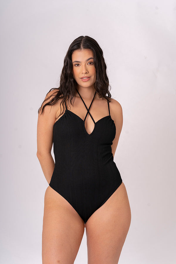 I'm Black Ribb Knotted Neck One Piece