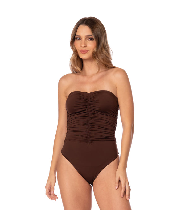 I'M CHOCOLATE RUCHED STRAPLESS ONE PIECE