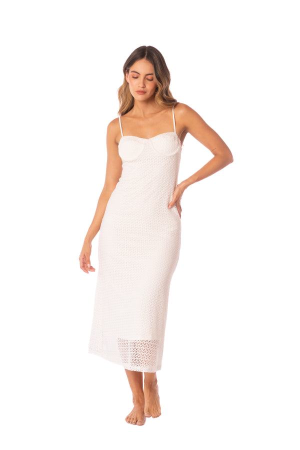 I'M WHITE UNDERWIRE MESH LONG DRESS